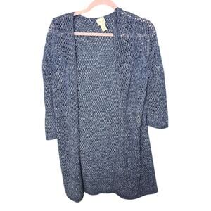 Chico's Cardigan Women's Size 0/ S Open Knit Kimono 3/4 Sleeve Airy Blue Cotton